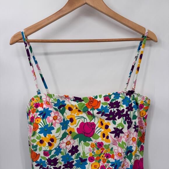 J.Crew Bandeau One-Piece Swim Suit Vibrant Garden Piqué Womens Plus 16 White NEW - Picture 2 of 10